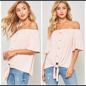 MUST GO! LAST ONE! SALE!! Peach Off-Shoulder Tie Front Top